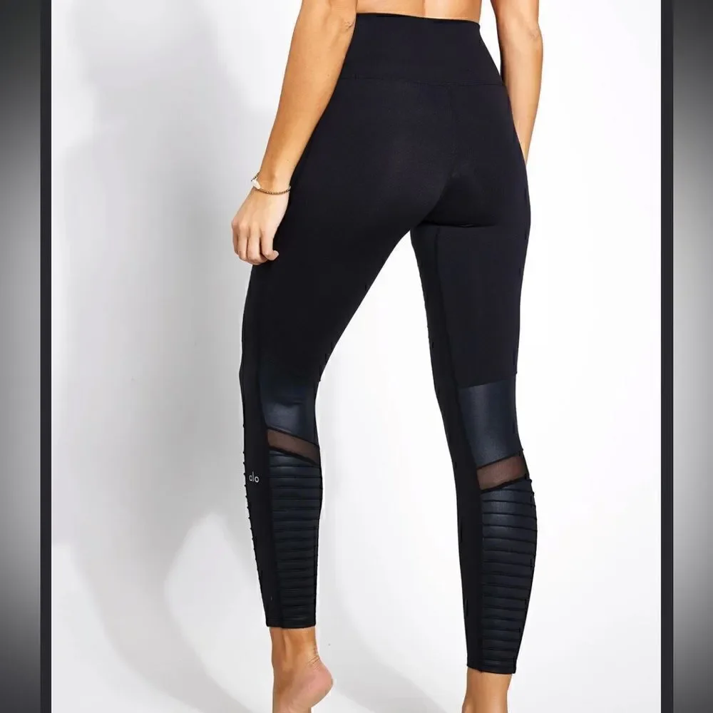 ALO YOGA High-Waist Moto Legging Black/Black Glossy Women’s Size Small
